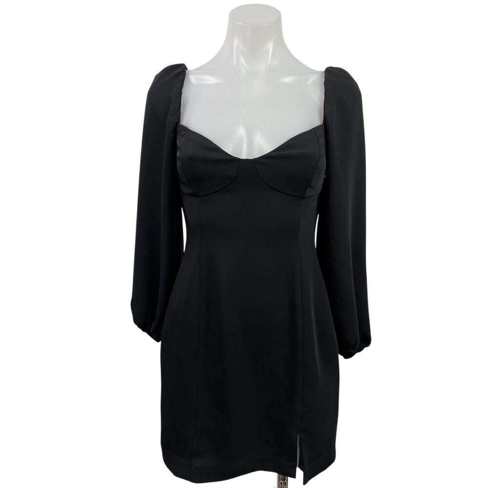 Aritzia Wilfred Novella Black Puff Long Sleeve Slit Mini Shift A-Line Dress Sz S